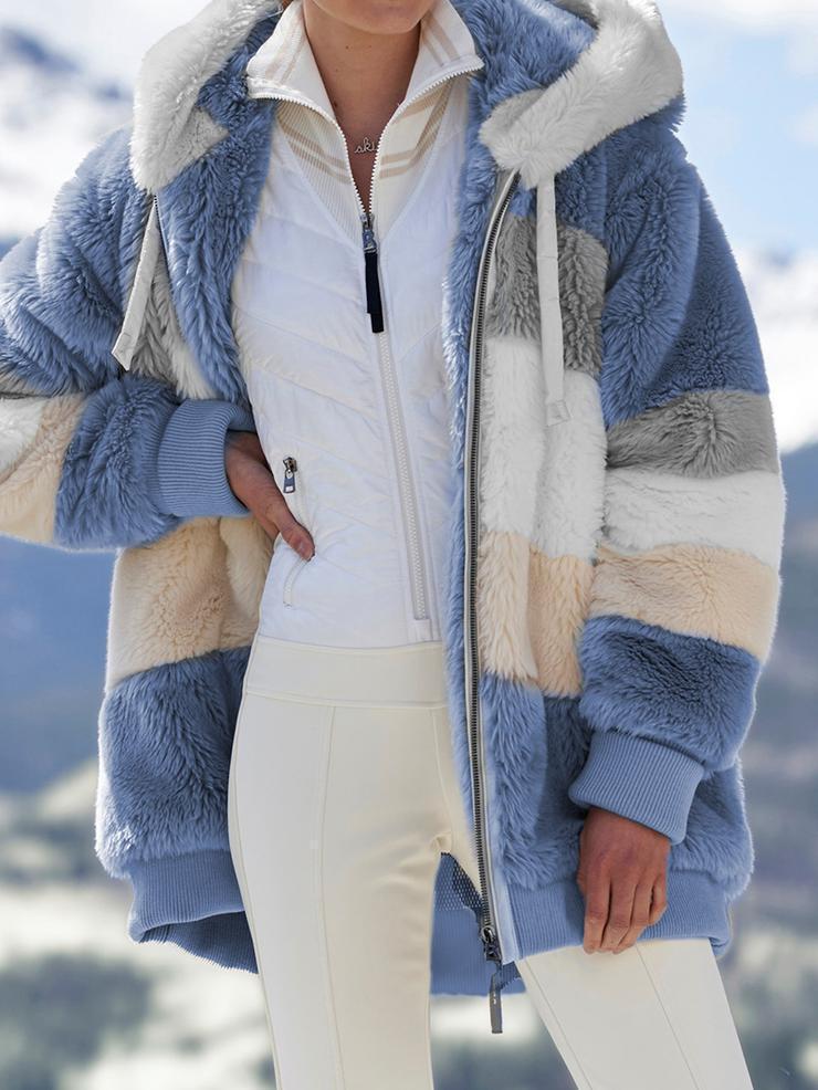 Women's Plush Patchwork Hooded Outerwear - Coalboyz product image 4