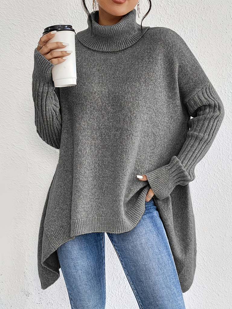 Irregular Turtleneck Sweater Winter Loose Long Sleeve Knitted Tops Leisure Warm Pullover Sweater Women's Clothing