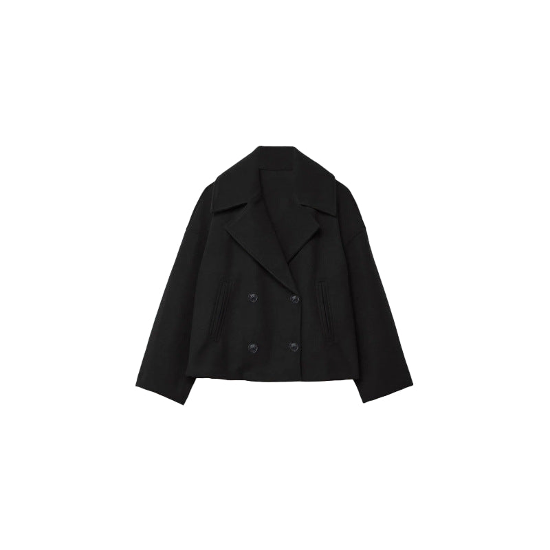 Ins Double-breasted Lapel Blazer Jacket Fashion Loose Woolen Short Coat Elegant Commuting Women's Clothing