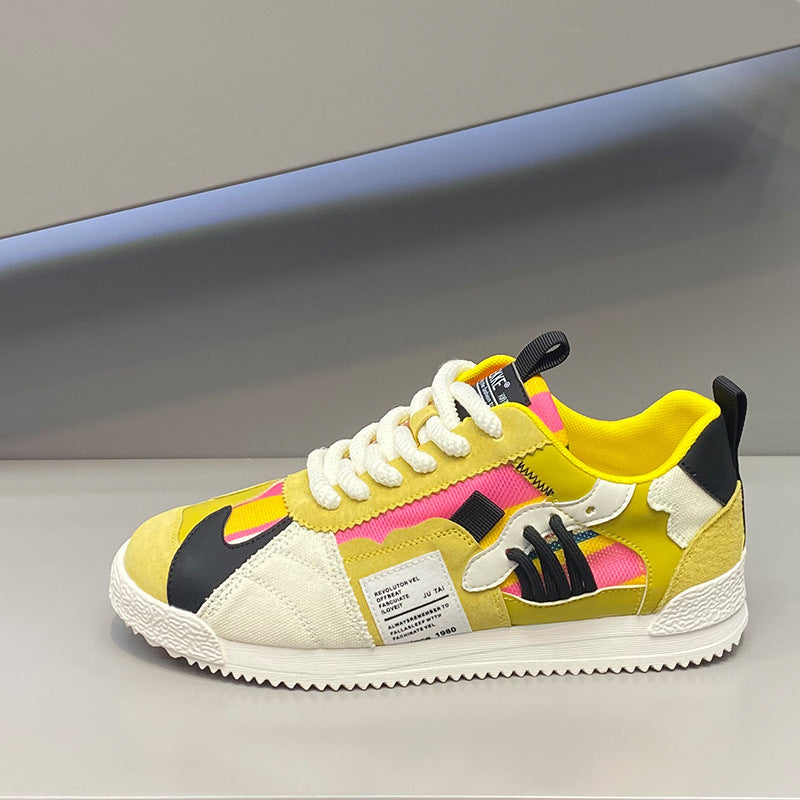 Fashion Soft Bottom Low-top Fabric Leather Stitching Breathable Personality Casual Shoes