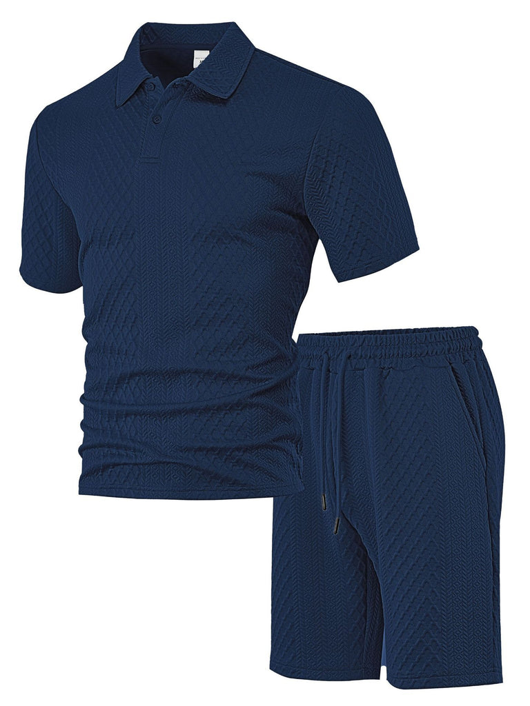 Men's Jacquard Polo Thin Collar Plaid Short-Sleeve Set