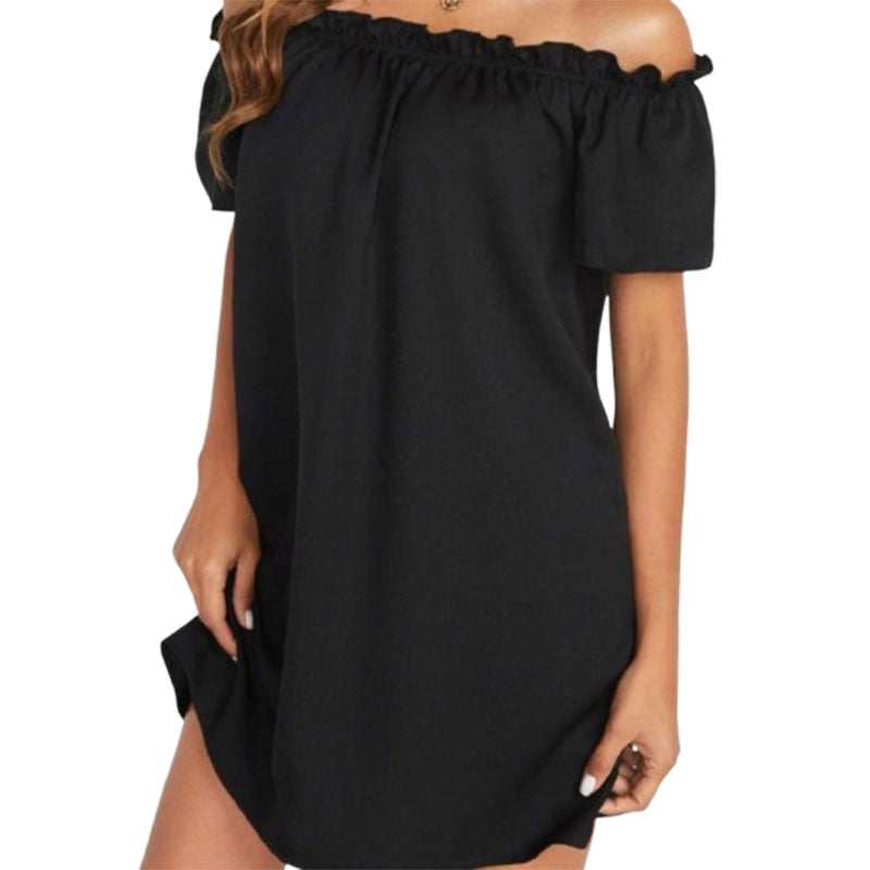 Summer New Women's Clothing Casual Off-neck Women Short Sleeve Dress