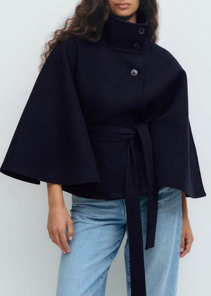 Women's Belted Stand-Collar Cape-Style Coat - Coalboyz product image 10