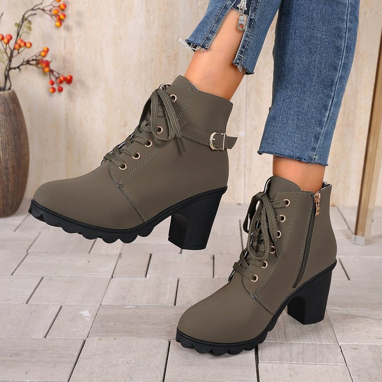 Women's Lace-Up High-Heel Ankle Boots - Coalboyz product image 2