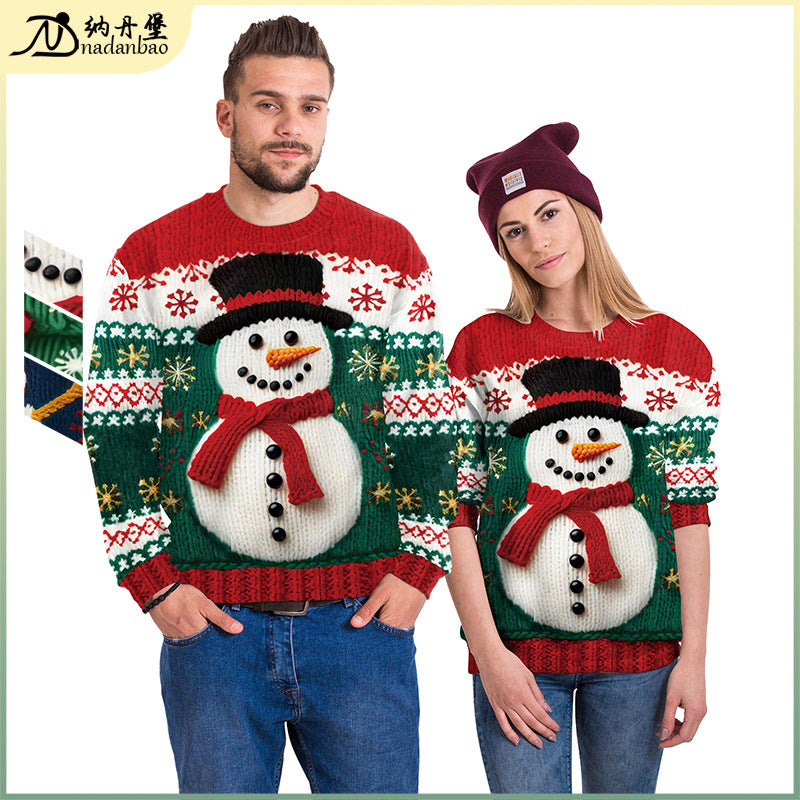 Christmas Snowman and Tree Print Crew-Neck Jumper – product photo
