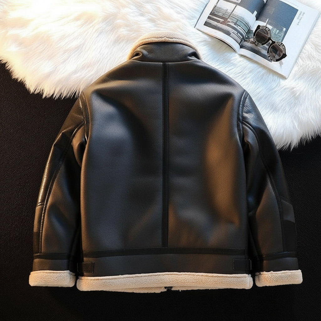 Men's Winter Fleece-Lined Thickened Kamela PU Leather Lamb Wool Integrated Cotton Jacket
