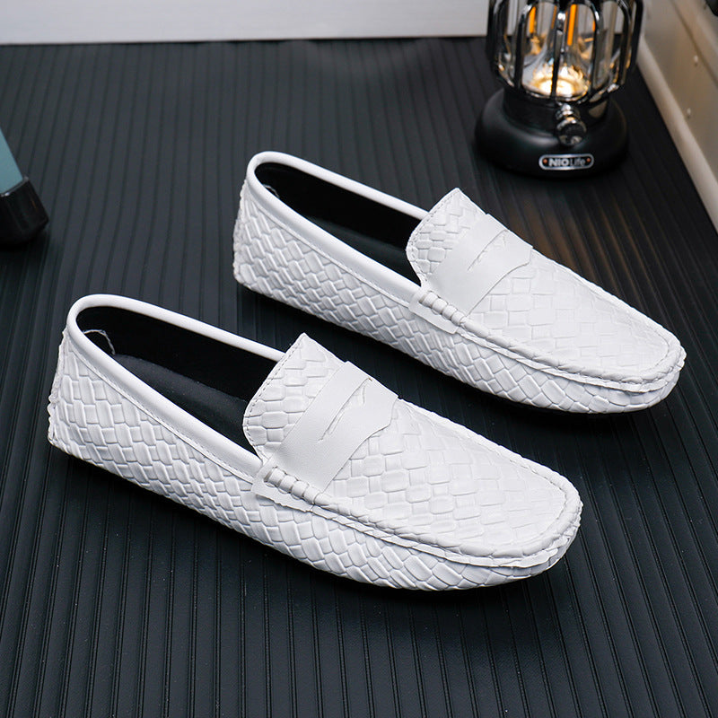 Mens Woven-pattern Leather Shoes Slip-on Loafers