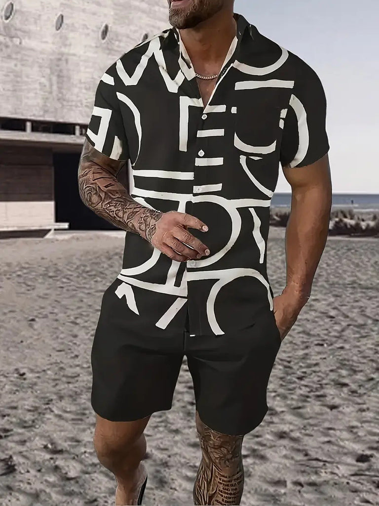 Fashion Men's Hawaii 3D Printed Short Sleeve Suit
