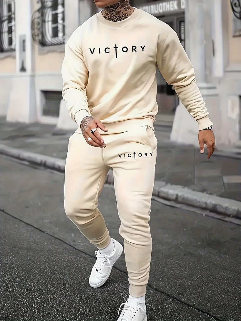 Sports Men's Clothing Casual Retro Digital Printed Round Neck Sweater Suit