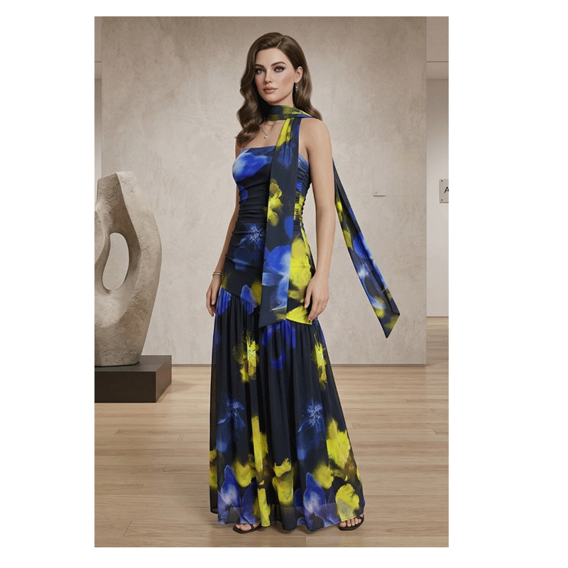 Ladies Sleeveless Tie Neck Maxi Dress - Perfect For Evening And Summer Beach Dress With Comfortable Fabric