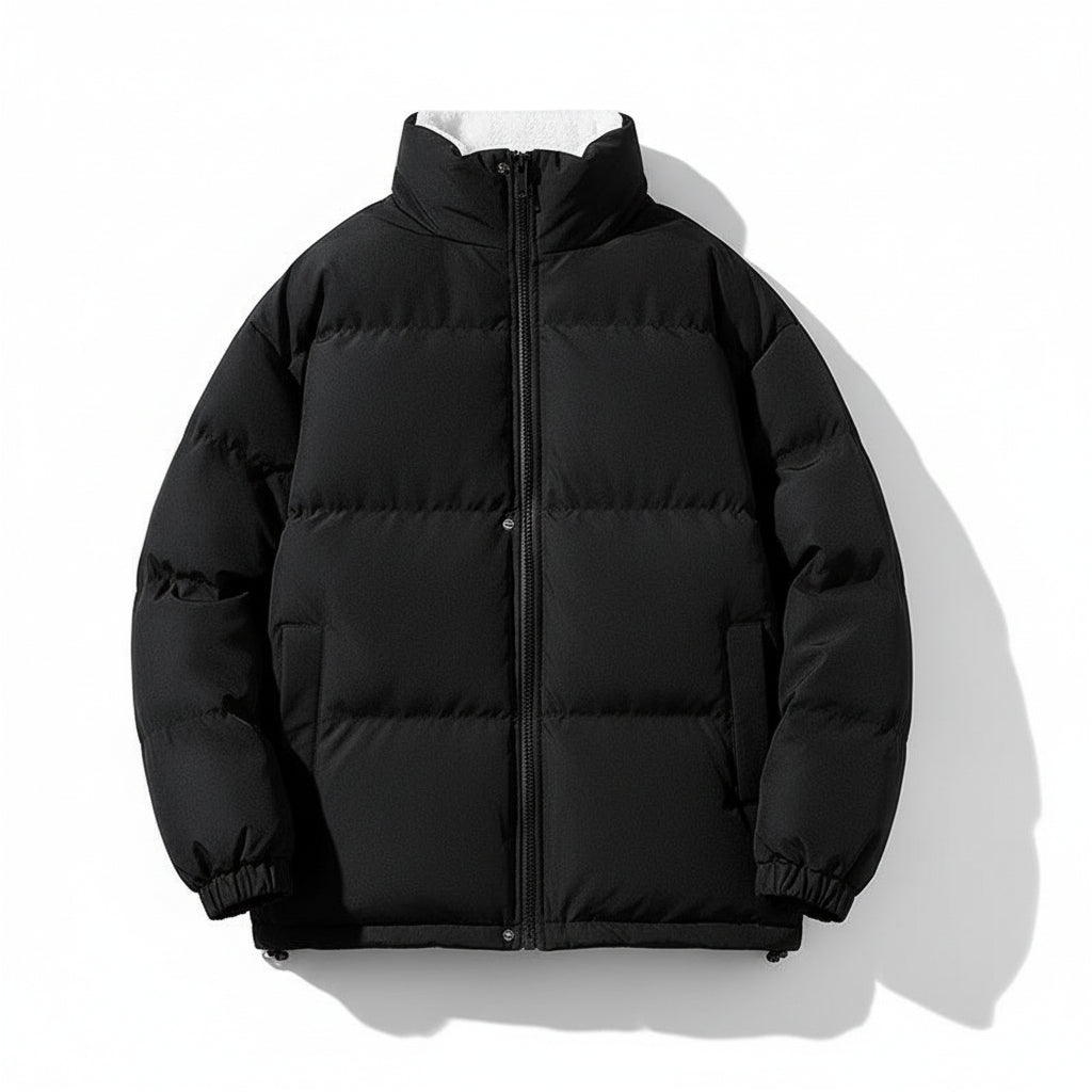 Warm Solid Color Loose Stand-collar Unisex Cotton Coat