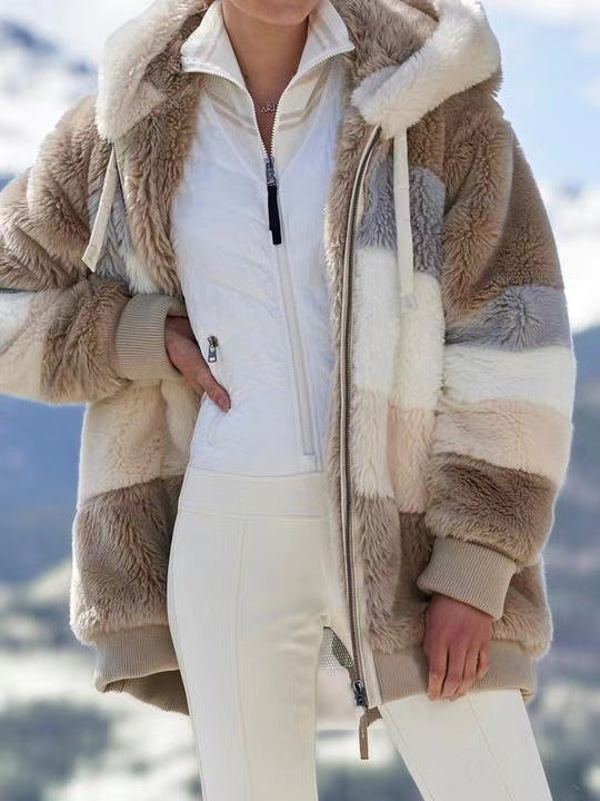 Women's Plush Patchwork Hooded Outerwear - Coalboyz product image 5