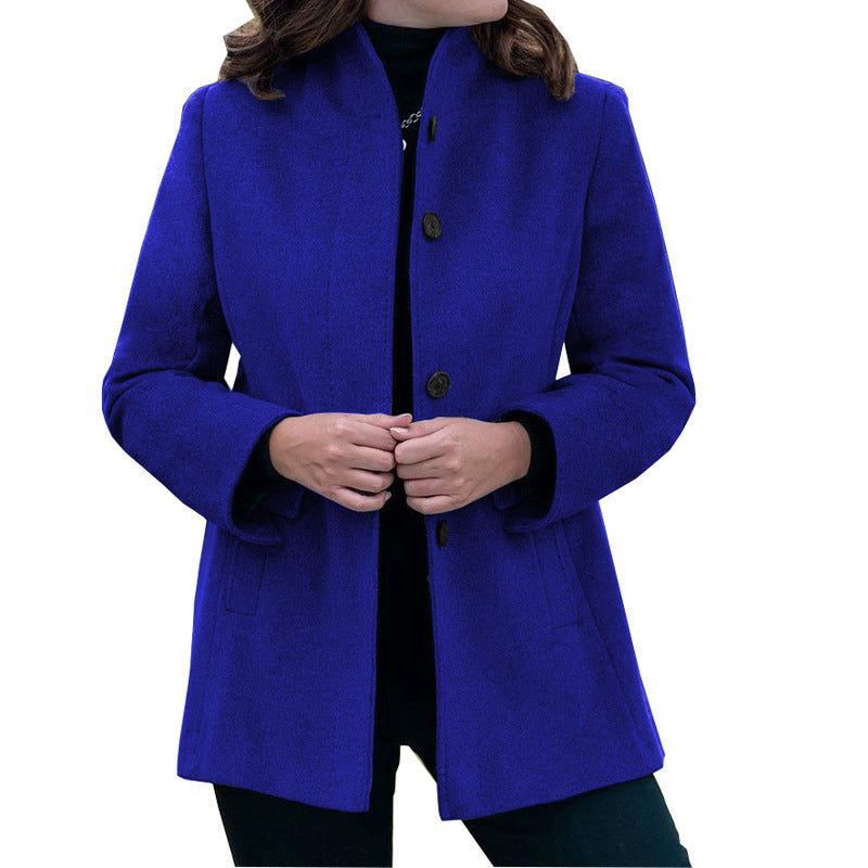 Minimalist Long Sleeve Lapel Button Slim-fit Woolen Coat