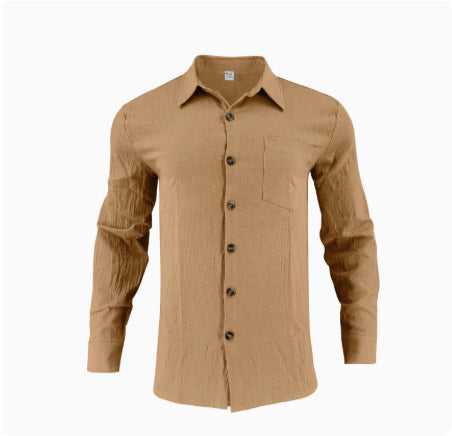 European And American Men's Shirt Double Pocket Cotton Linen