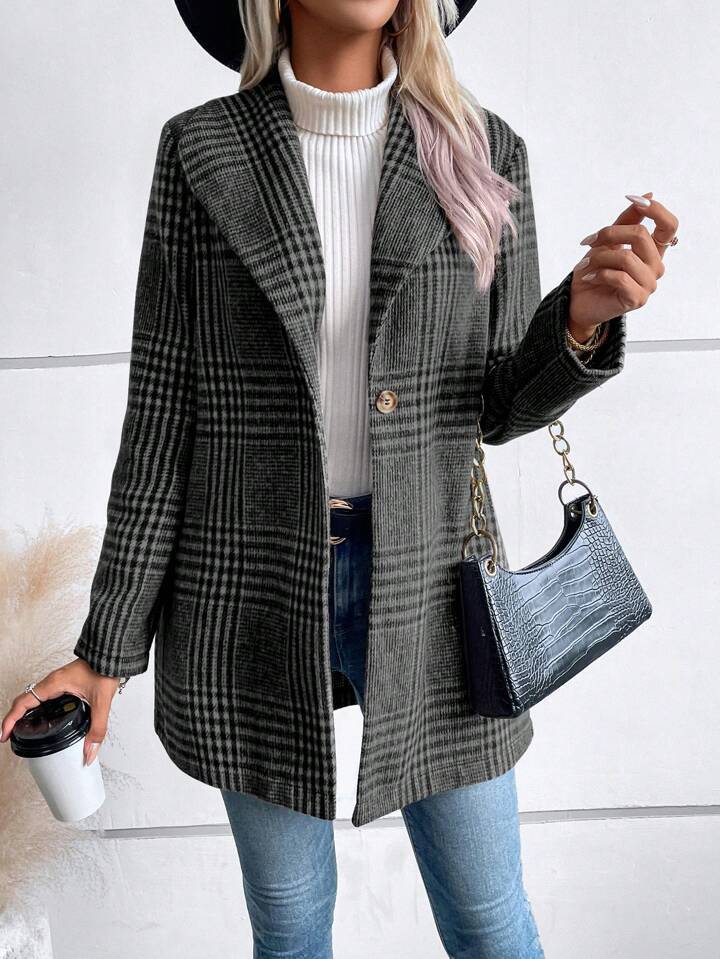 Women's Slim-Fit Plaid Lapel Wool-Look Coat - Coalboyz product image 7