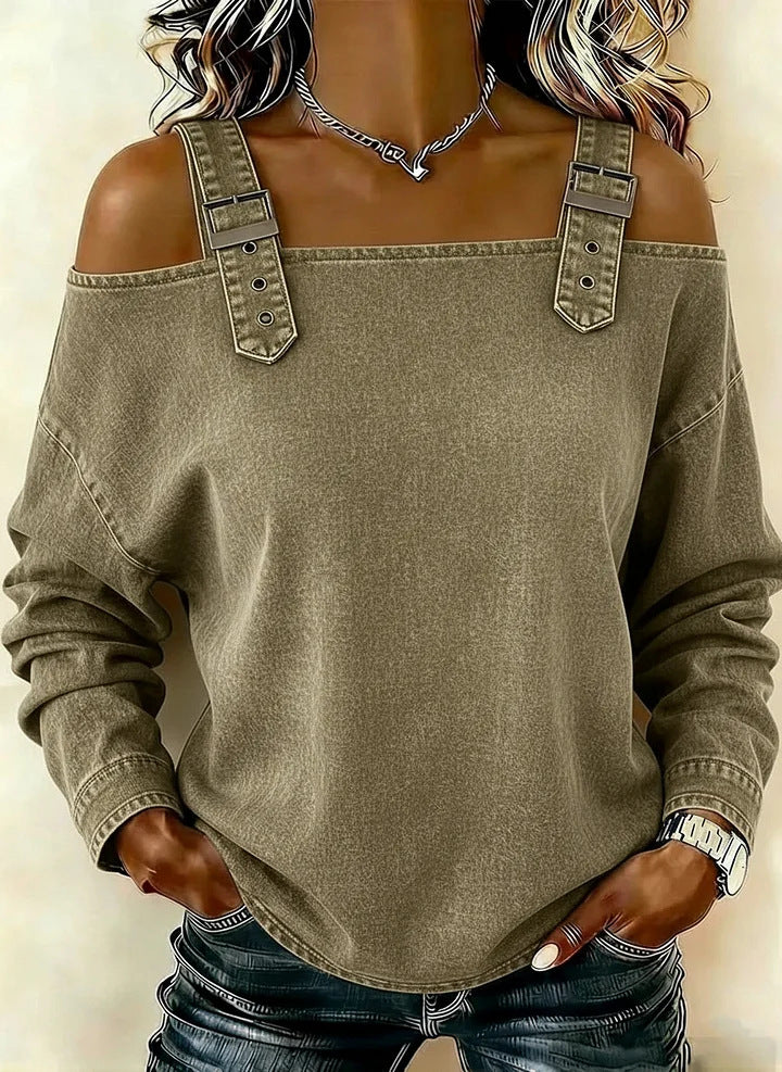 Women's Off-shoulder Strap Long-sleeve Top