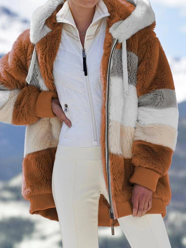 Women's Plush Patchwork Hooded Outerwear - Coalboyz product image 12