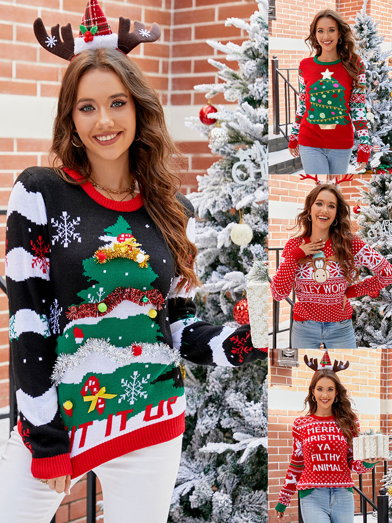 Christmas Tree Embroidered Crew-Neck Jumper – product photo