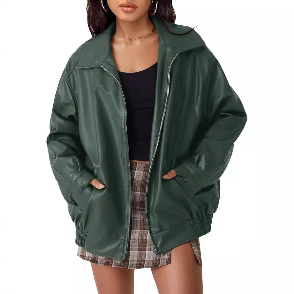 Women's Oversized Biker's Leather Jacket Fall Winter Fashion