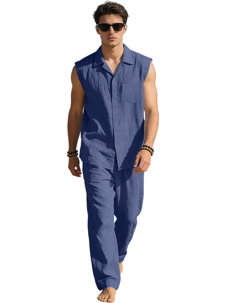 Men's Thin Sleeveless Shirt Casual Sports Suit