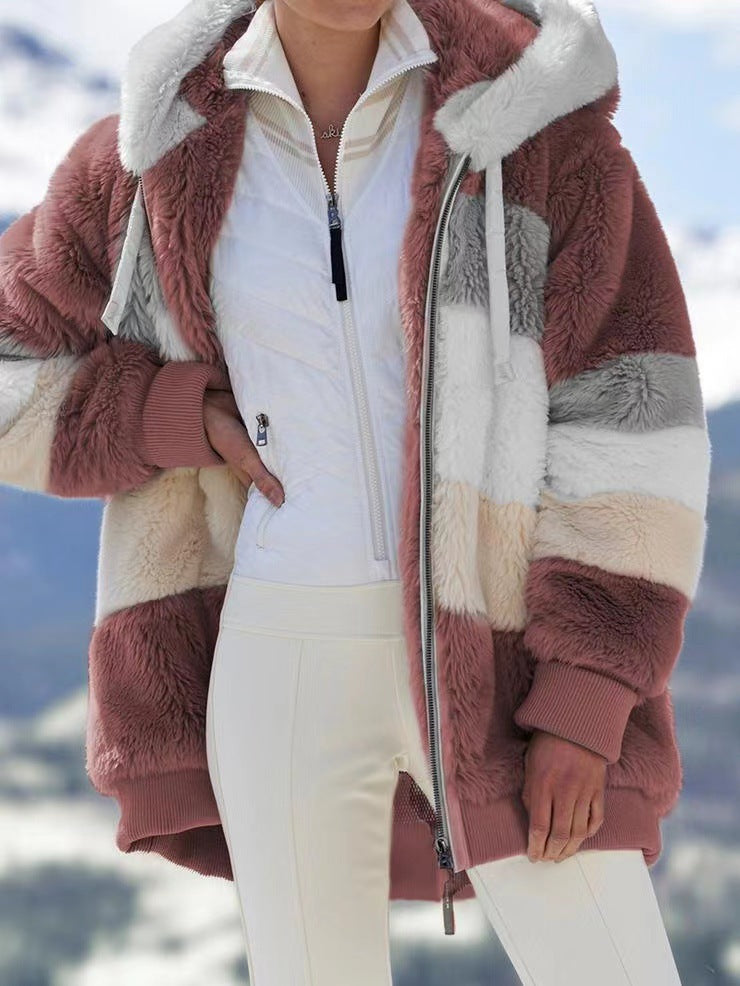 Women's Plush Patchwork Hooded Outerwear - Coalboyz product image 13