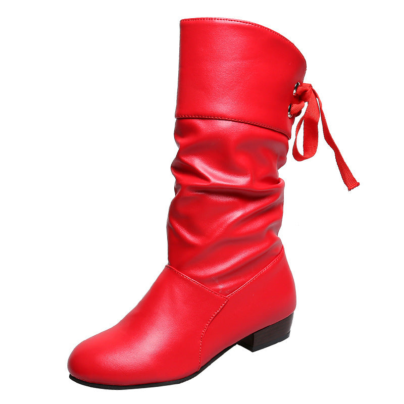 Women's PU Mid-Calf Lace-Back Chunky Boots - Coalboyz product image 6