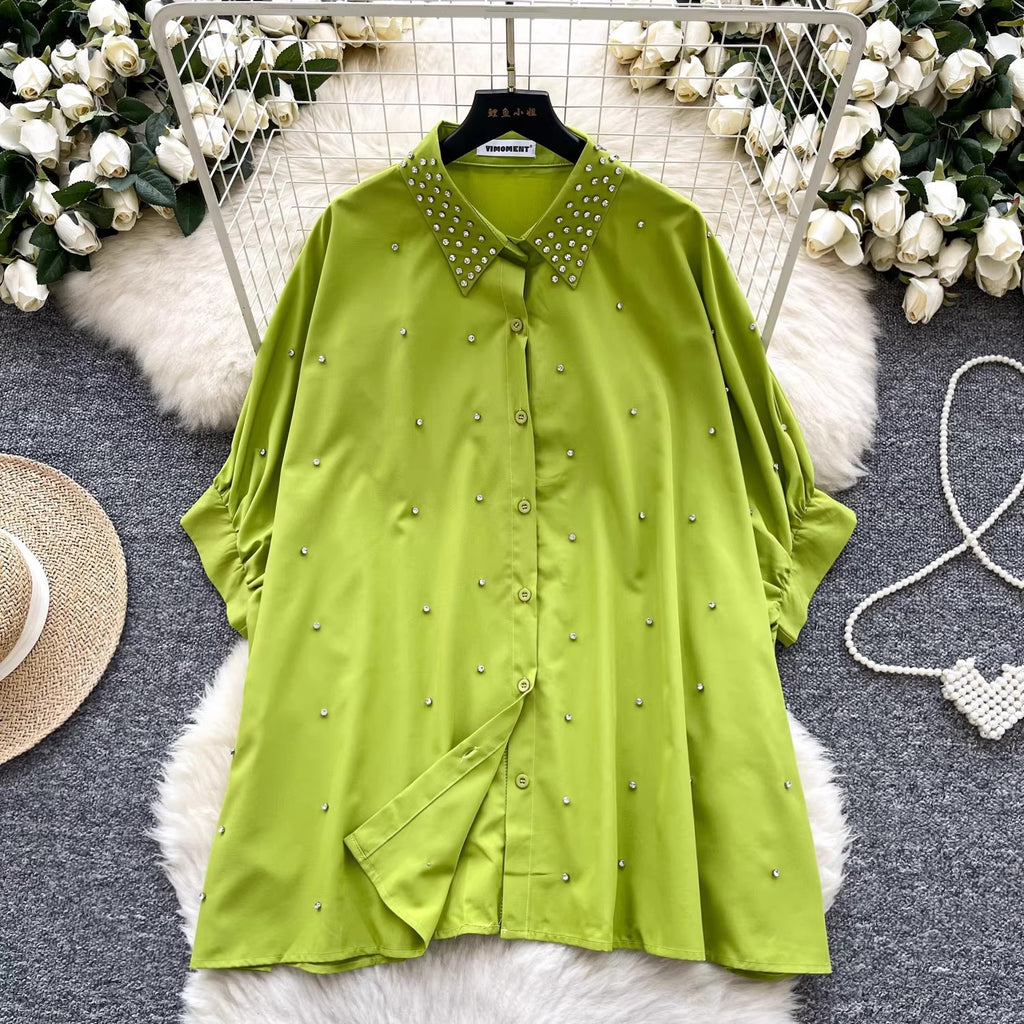 Batwing Sleeve Single-Breasted Loose Casual Shirt For Women