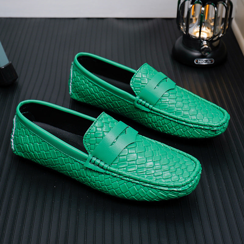 Mens Woven-pattern Leather Shoes Slip-on Loafers
