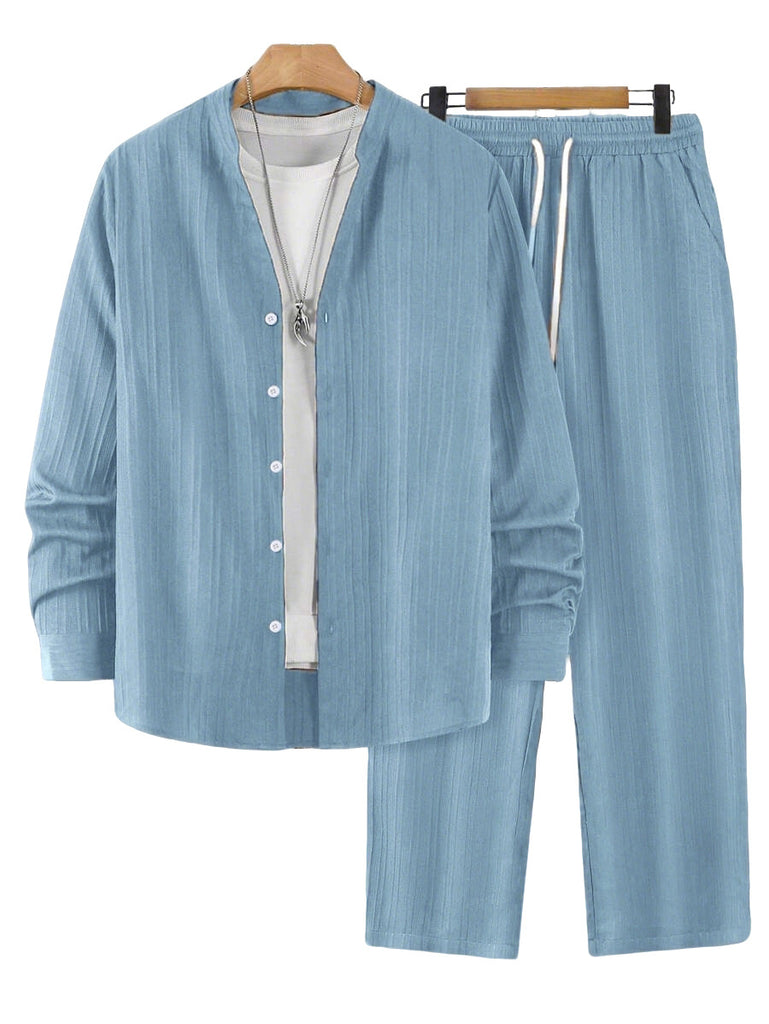 Solid-color Men's Casual Sport Two-piece Set