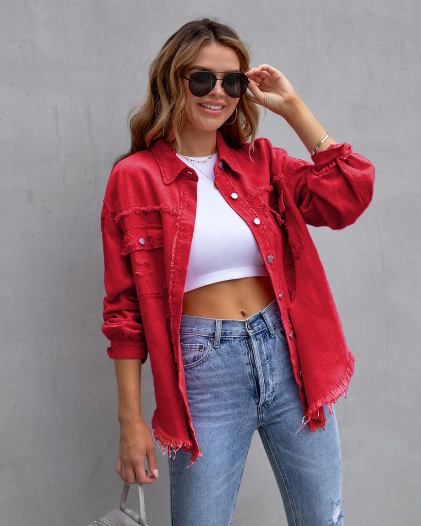 Fashion Ripped Shirt Jacket Female Autumn And Spring Casual  Womens
