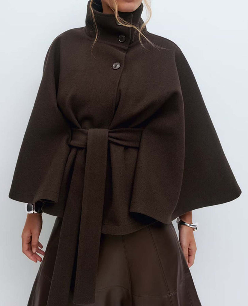 Women's Belted Stand-Collar Cape-Style Coat - Coalboyz product image 5