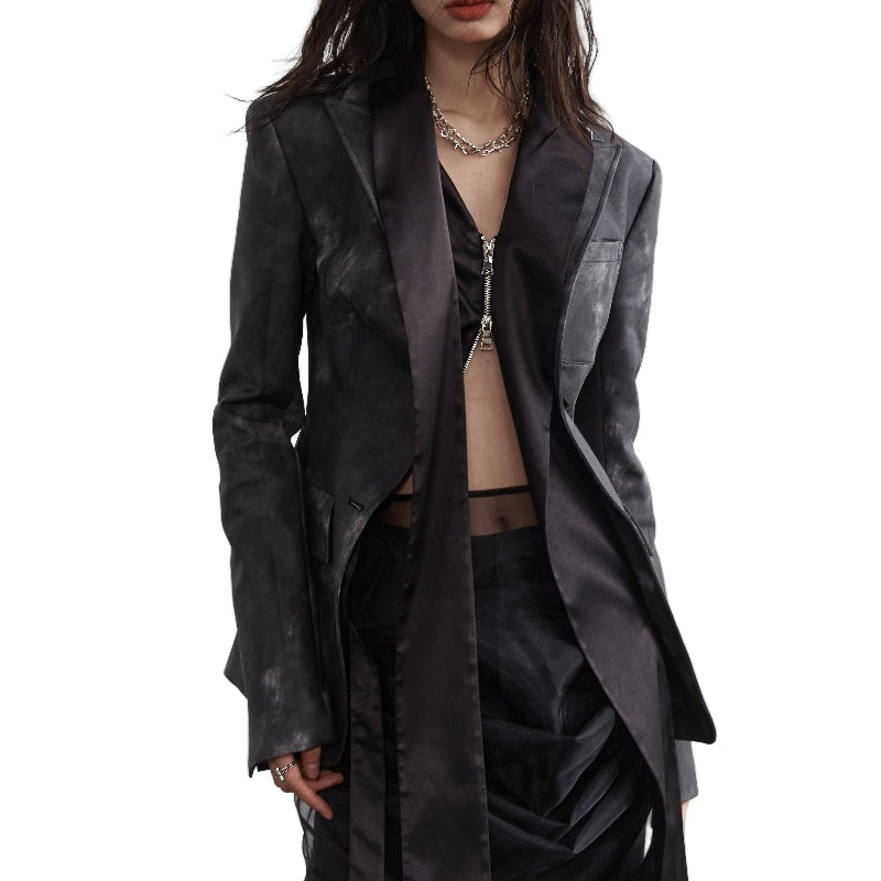 Dark Punk Smoked Ink Dyed PU Leather Fake Two Pieces