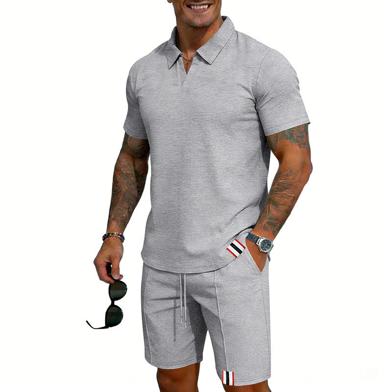 Men's Simple Casual Short-Sleeve Top And Shorts Set
