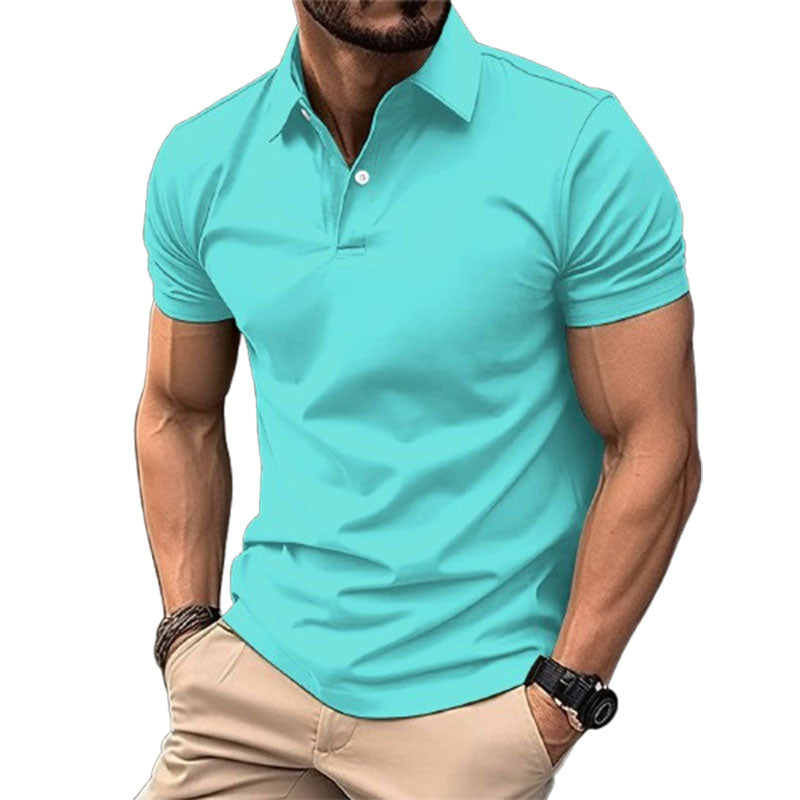 Summer Short Sleeve Polo Shirt Men Solid Color Button Lapel Button Top
