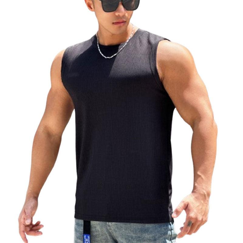Summer Workout Vest Exercise Sleeveless Round Neck Striped Quick-drying Breathable Basketball Running Training Clothing Men