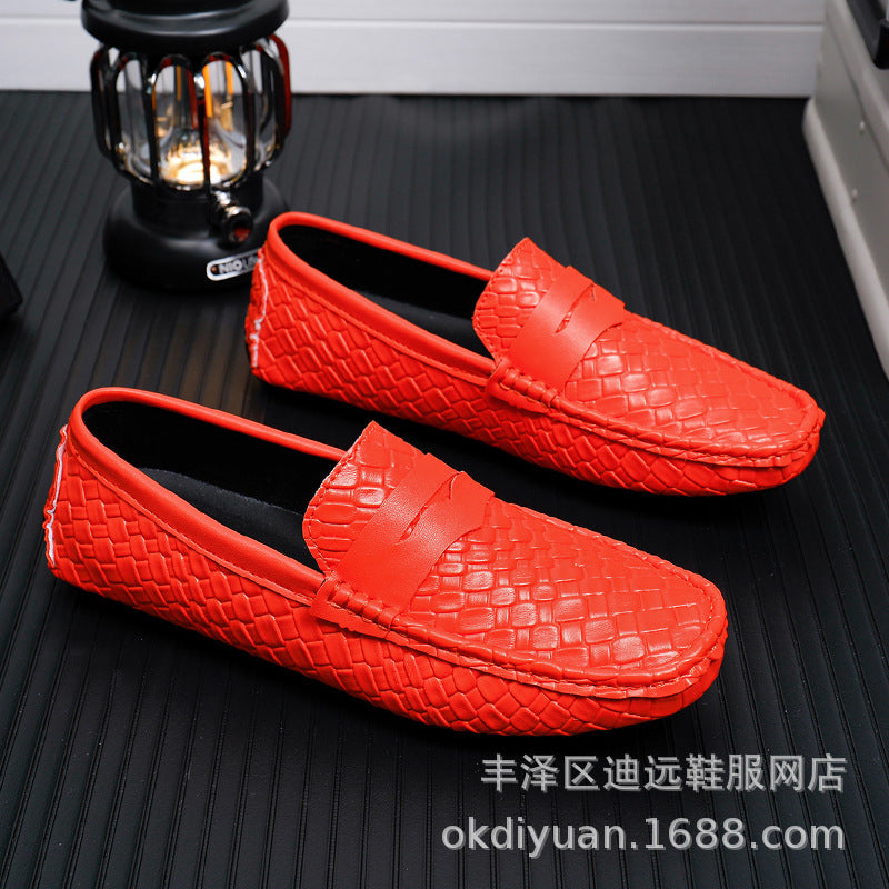 Mens Woven-pattern Leather Shoes Slip-on Loafers