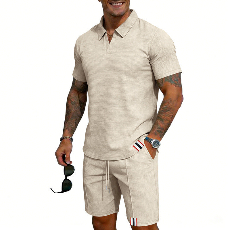 Men's Simple Casual Short-Sleeve Top And Shorts Set