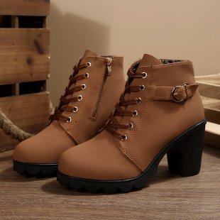 Women's Lace-Up High-Heel Ankle Boots - Coalboyz product image 5