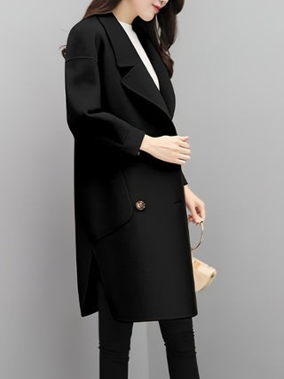 Medium To Long-length Lantern-sleeve Purple Woolen Coat For Petite Women