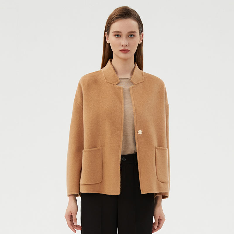 Small Stand Collar Loose Plus Size Small Woolen Easy Matching Coat