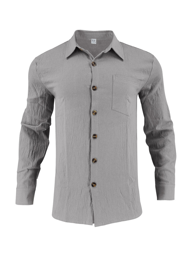 European And American Men's Shirt Double Pocket Cotton Linen