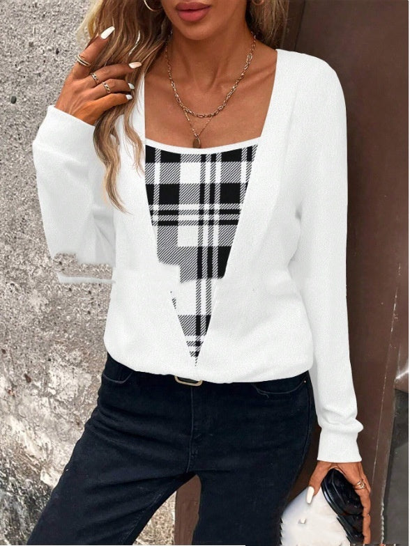 Plaid Printed Fake Two Pieces Fashionable And Comfortable Autumn And Winter Long Sleeves