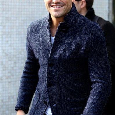 Long Sleeve Thick Cardigan Slim Fit Warm Stand Collar Casual Bottoming Shirt