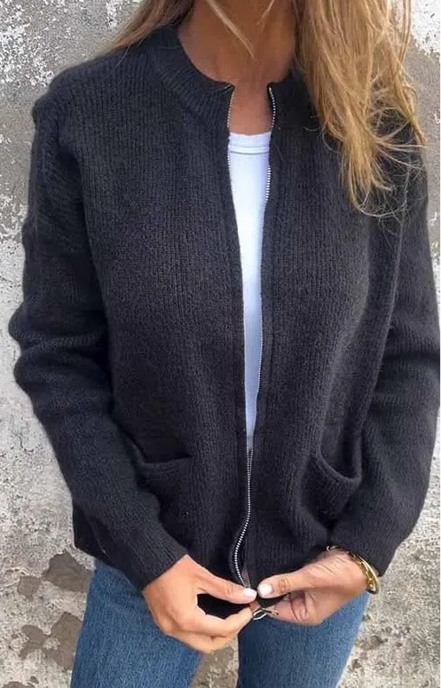 New Solid Color Casual Coat Zipper Sweater Cardigan