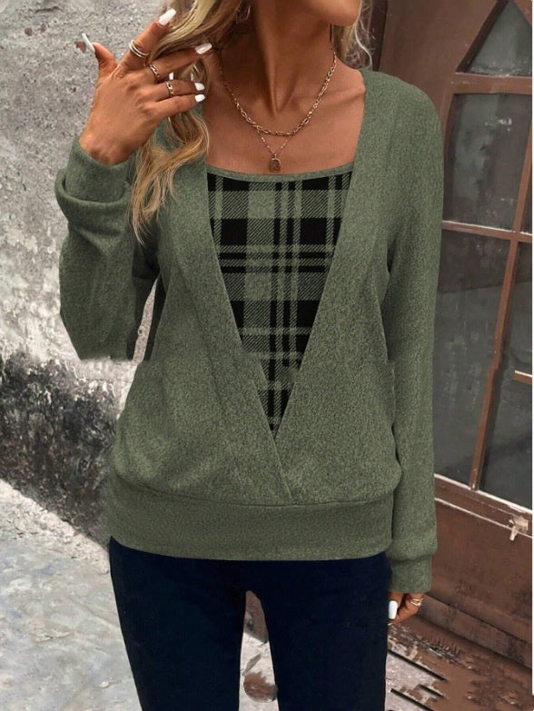 Plaid Printed Fake Two Pieces Fashionable And Comfortable Autumn And Winter Long Sleeves