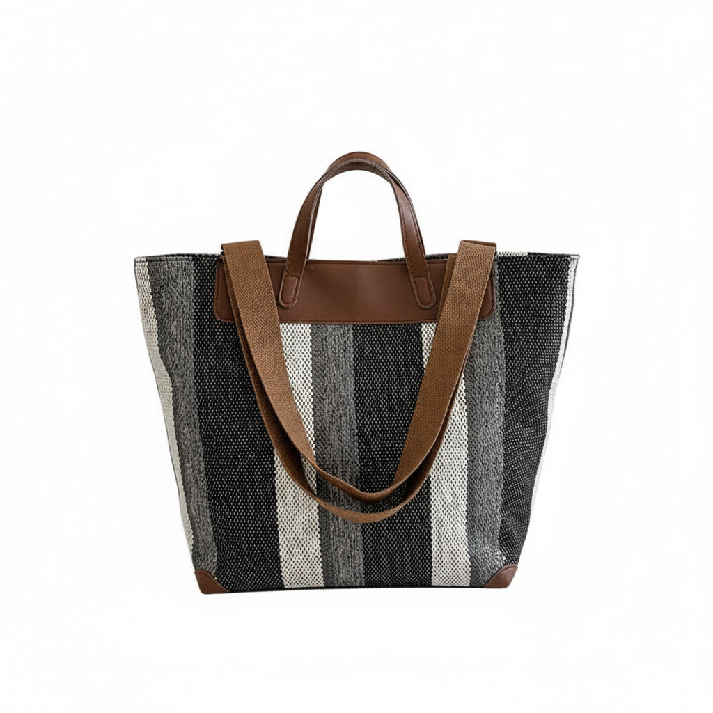 Women's Contrast Color Striped Canvas Handbag