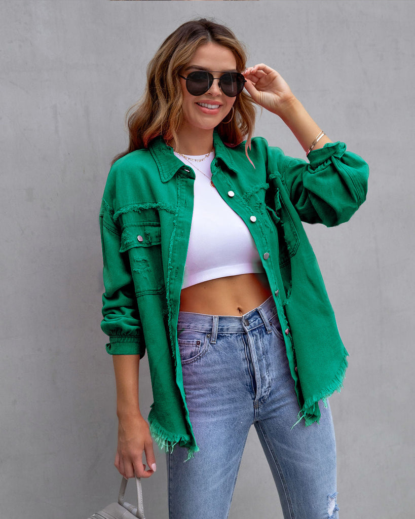 Fashion Ripped Shirt Jacket Female Autumn And Spring Casual  Womens