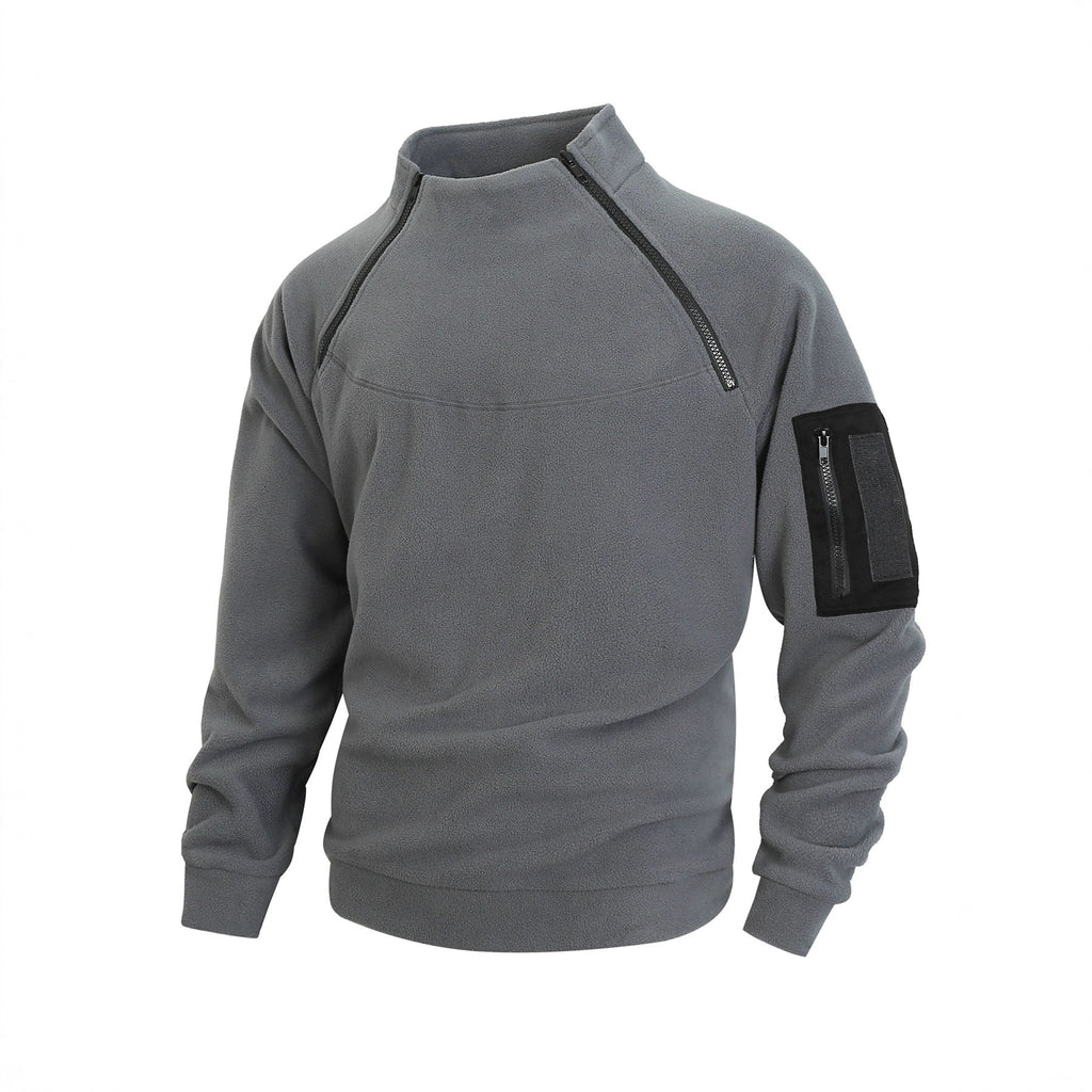 Stand Collar Long Sleeve Pullover Leisure Coral Fleece Coat Men