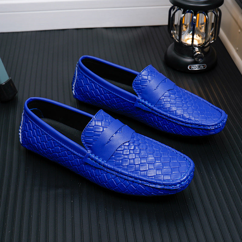 Mens Woven-pattern Leather Shoes Slip-on Loafers