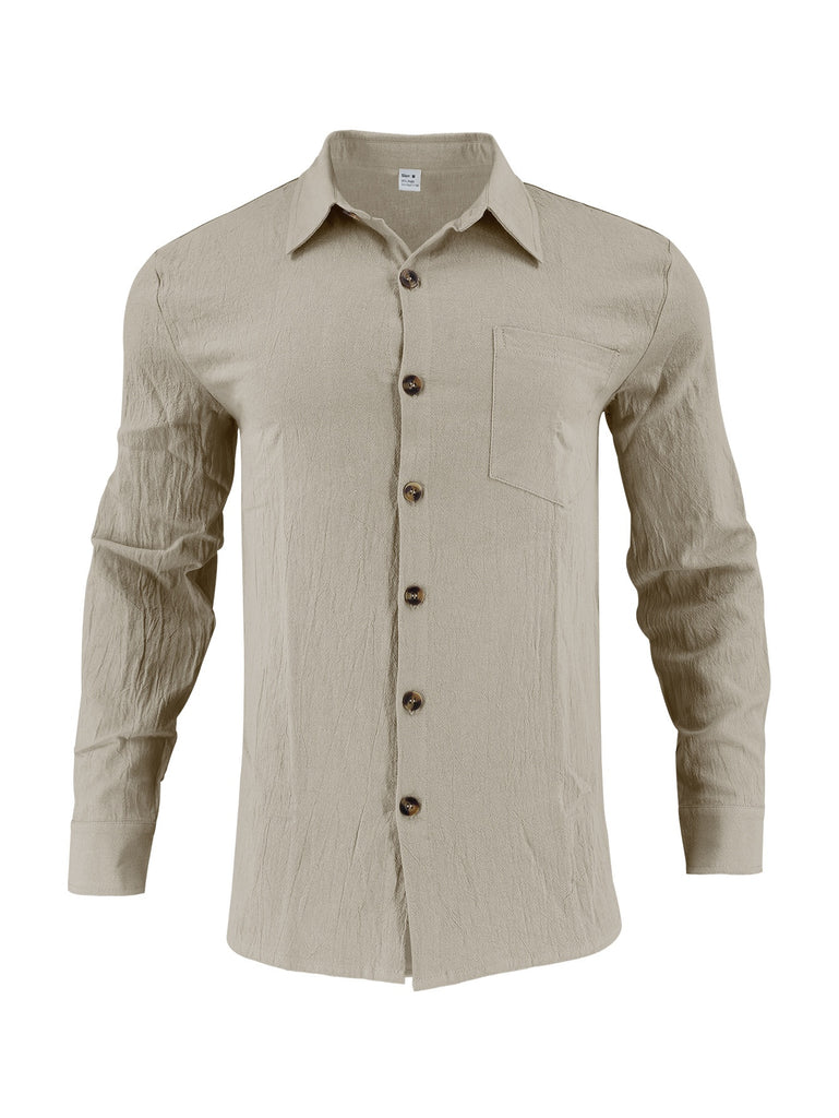 European And American Men's Shirt Double Pocket Cotton Linen